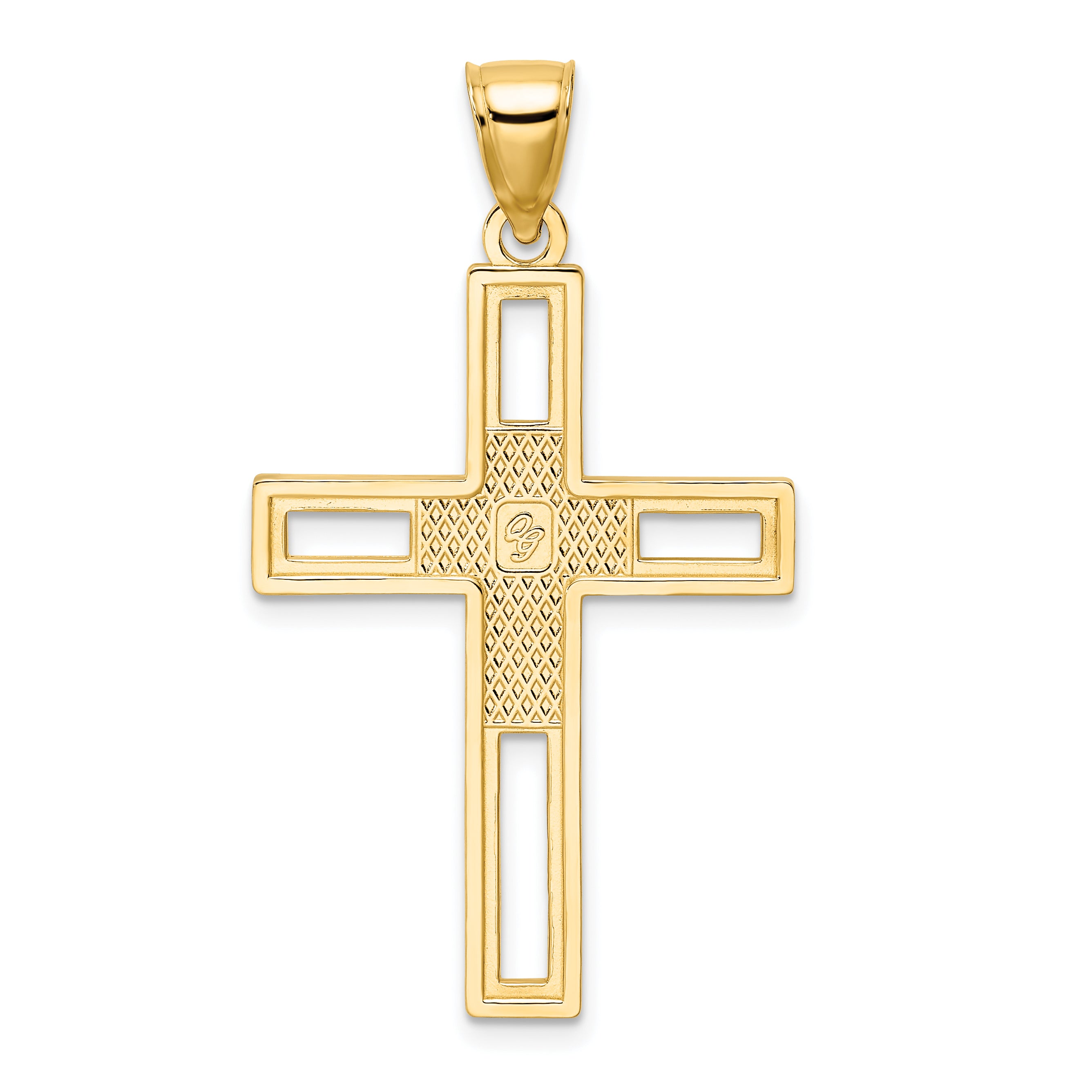 14k Beaded & Polished Double Cross Pendant