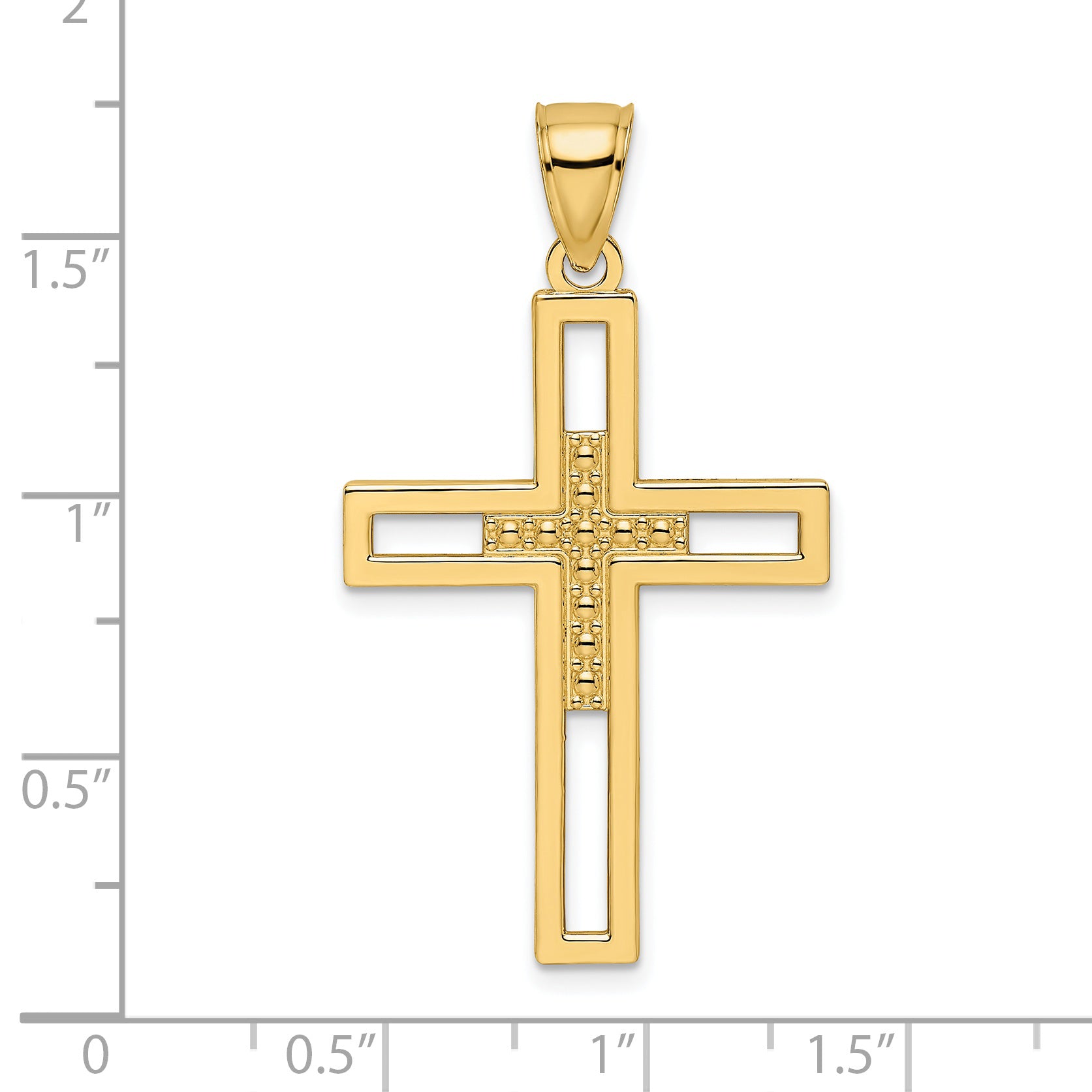 14k Beaded & Polished Double Cross Pendant