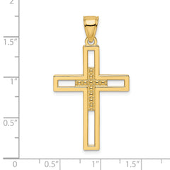 14k Beaded & Polished Double Cross Pendant