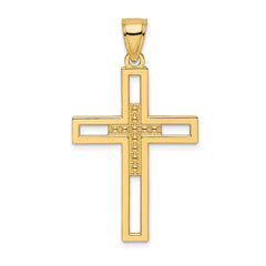 14k Beaded & Polished Double Cross Pendant