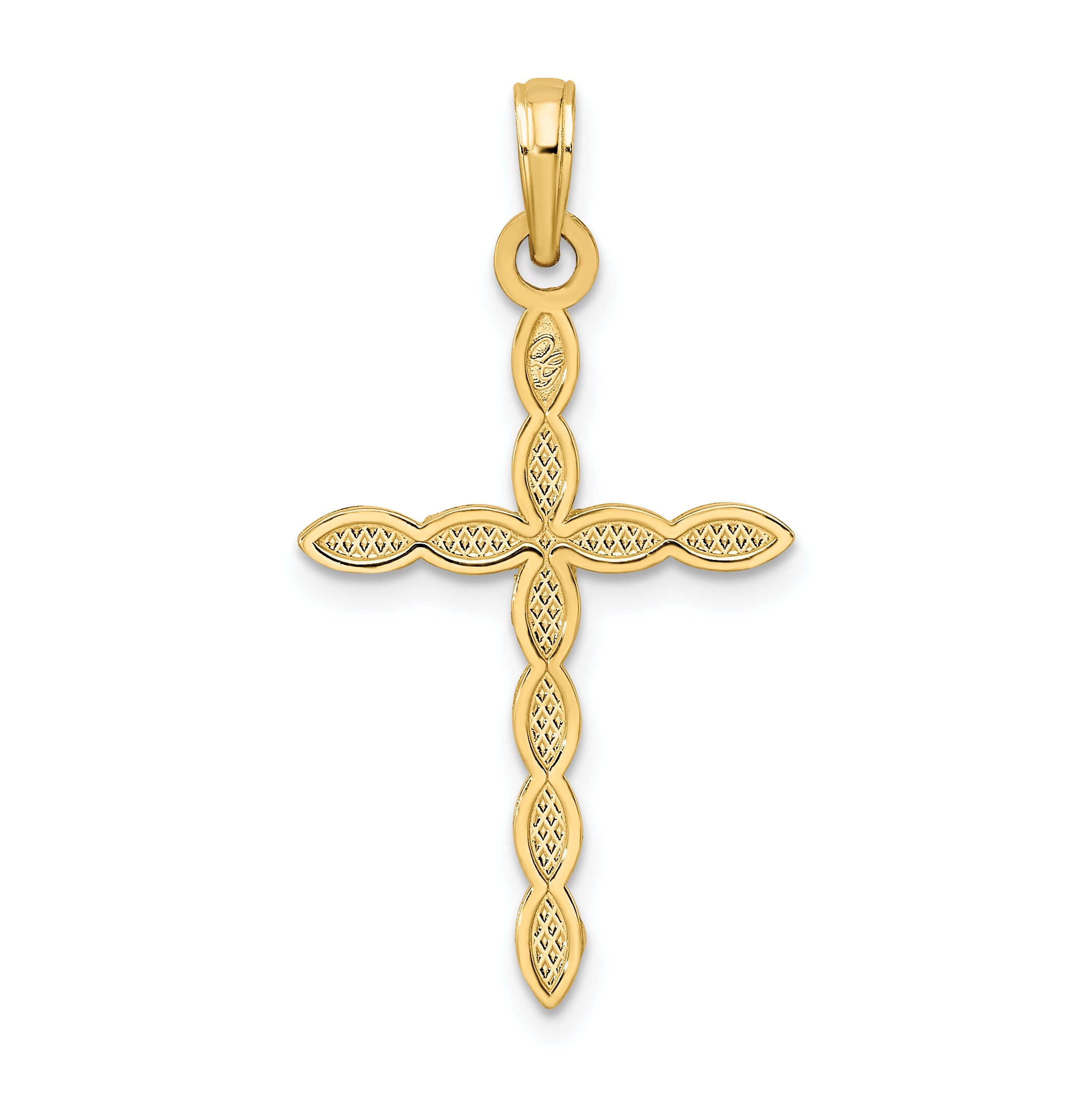 14K Polished & Beaded Design Cross Pendant