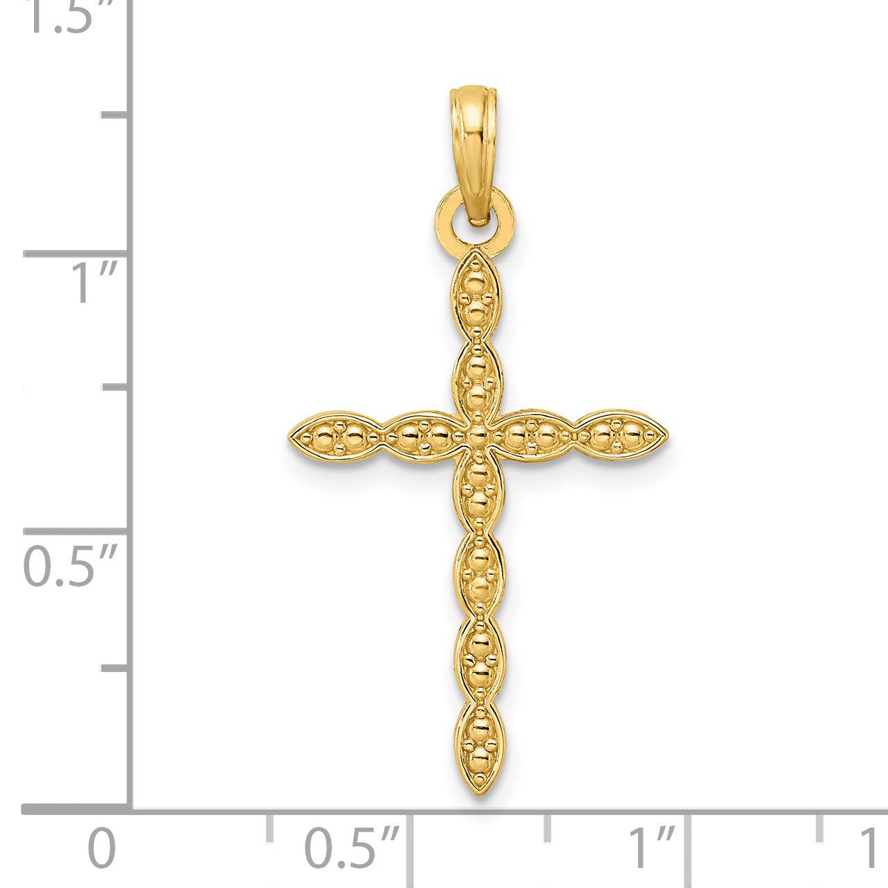 14K Polished & Beaded Design Cross Pendant