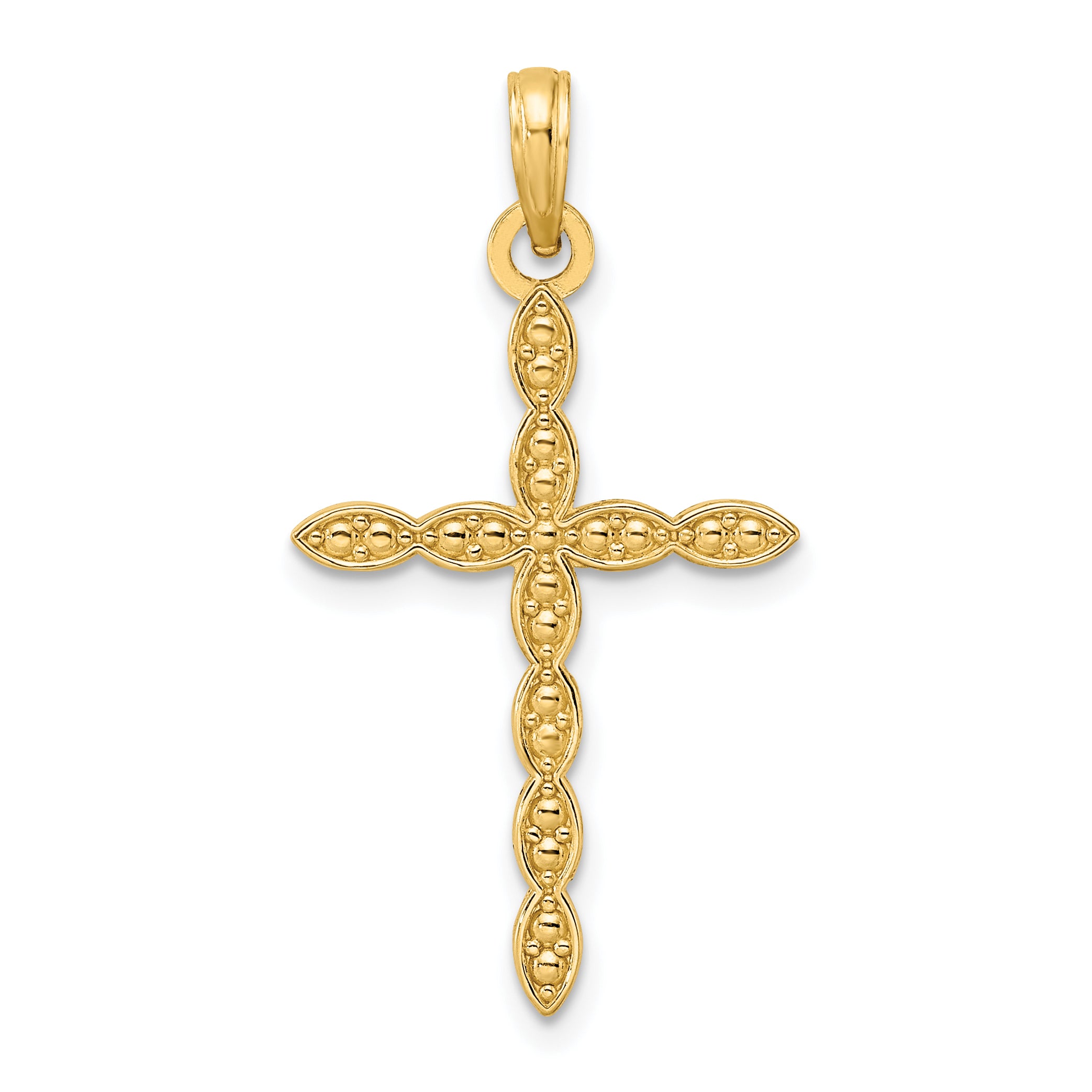 14K Polished & Beaded Design Cross Pendant