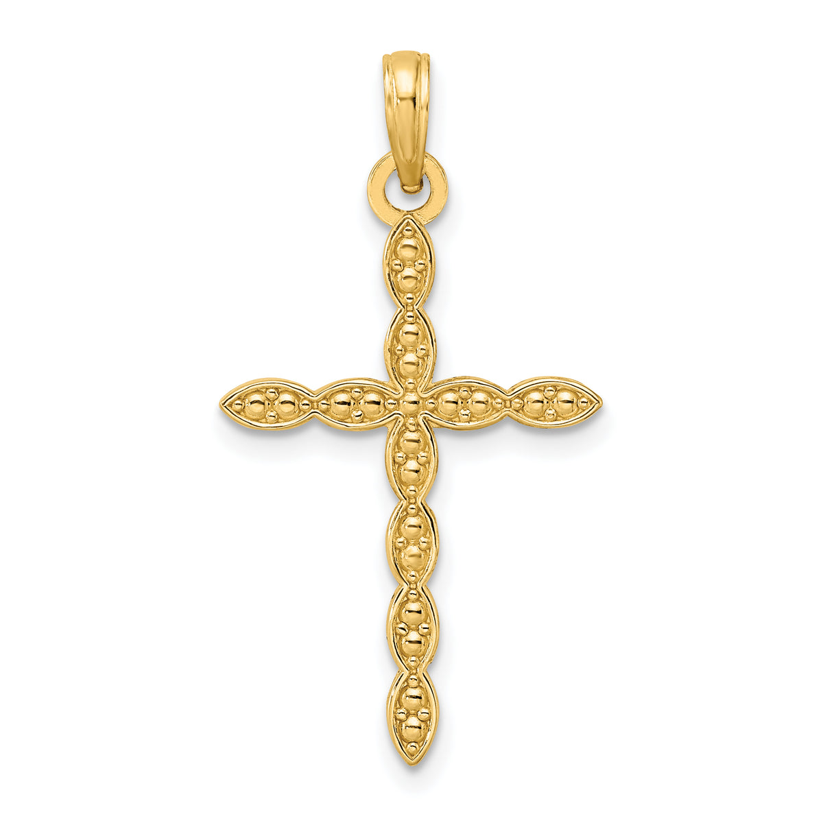 14K Polished & Beaded Design Cross Pendant