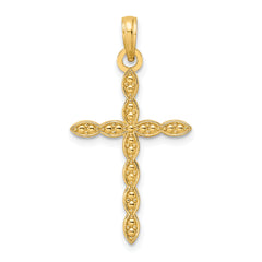 14K Polished & Beaded Design Cross Pendant