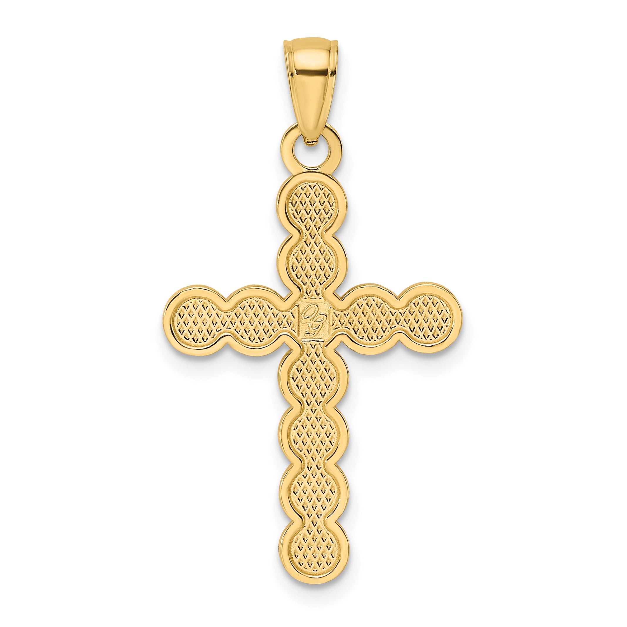 14K Polished & Beaded Circles Cross Pendant