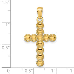 14K Polished & Beaded Circles Cross Pendant