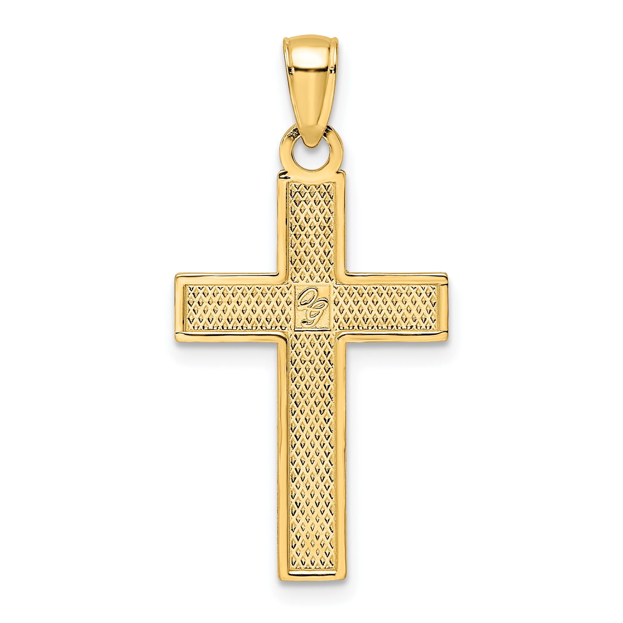 14K Polished & Textured Cross Pendant