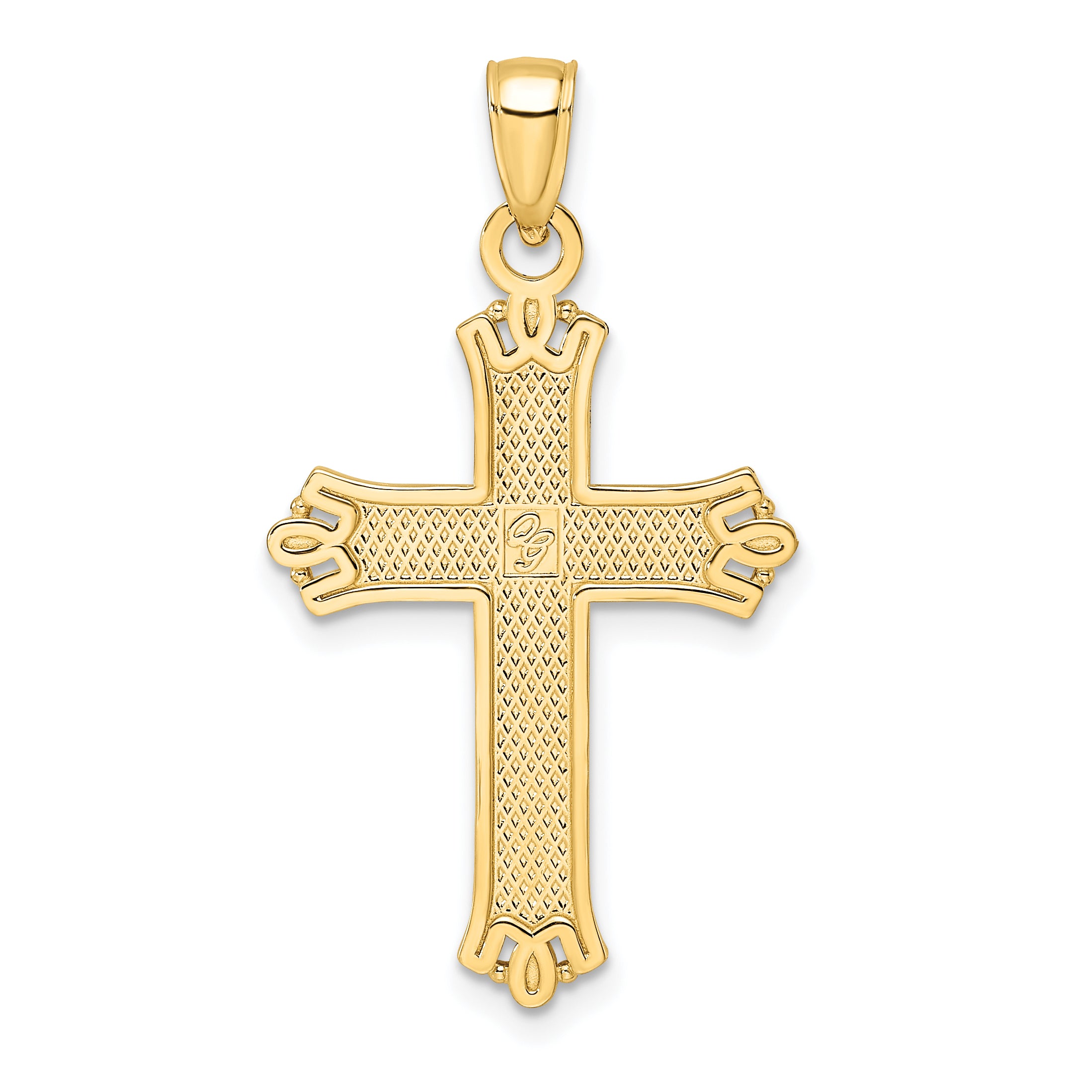 14K Polished & Textured Pointed Ends Fancy Cross Pendant