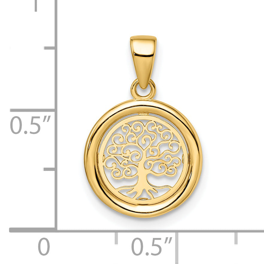 14k Polished Tree of Life Circle Pendant