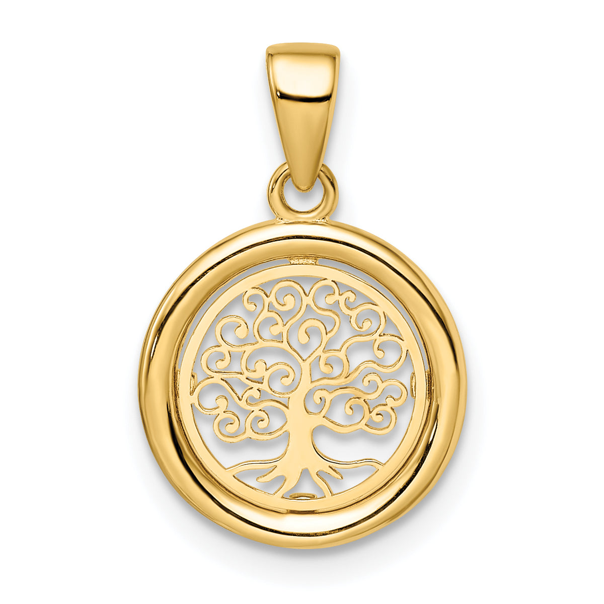 14k Polished Tree of Life Circle Pendant