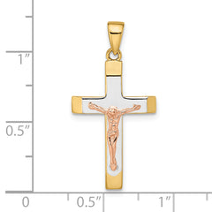 14k Yellow and Rose Gold with White Rhodium Beveled Large Crucifix Pendant