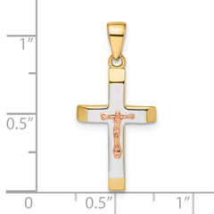 14k Yellow and Rose Gold with White Rhodium Beveled Medium Crucifix Pendant