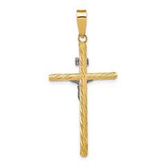 14K w/White Rhod Polished & Textured INRI Crucifix Cross Pendant