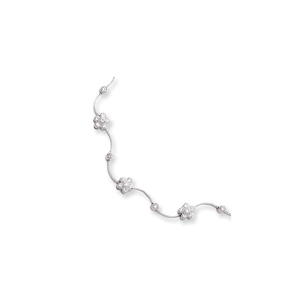 16in Rhodium-plated Kelly Waters CZ Flower Wave Necklace