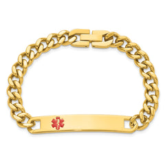 Kelly Waters Stainless Steel Yellow PVD Plated Red Epoxy Medical ID 7.25 inch Engravable Bracelet