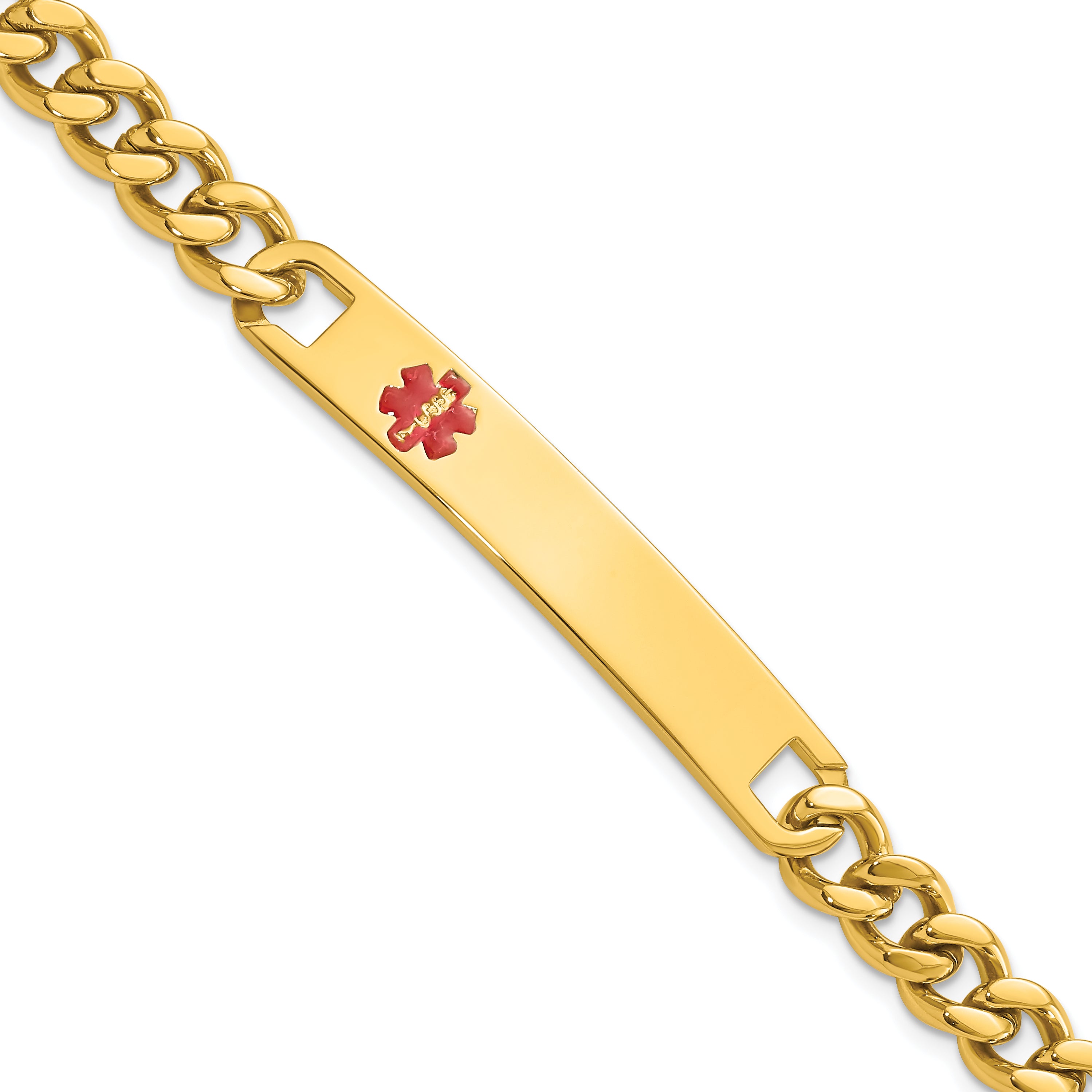 Kelly Waters Stainless Steel Yellow PVD Plated Red Epoxy Medical ID 7.25 inch Engravable Bracelet