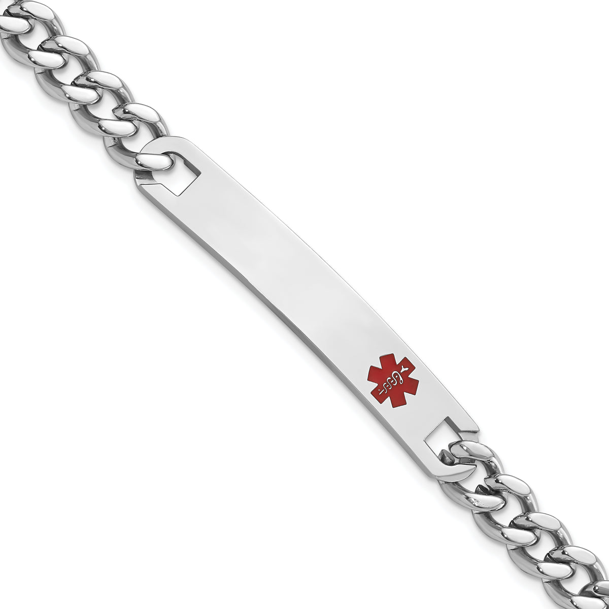 Kelly Waters Stainless Steel Red Epoxy Medical ID 7.25 inch Engravable Bracelet