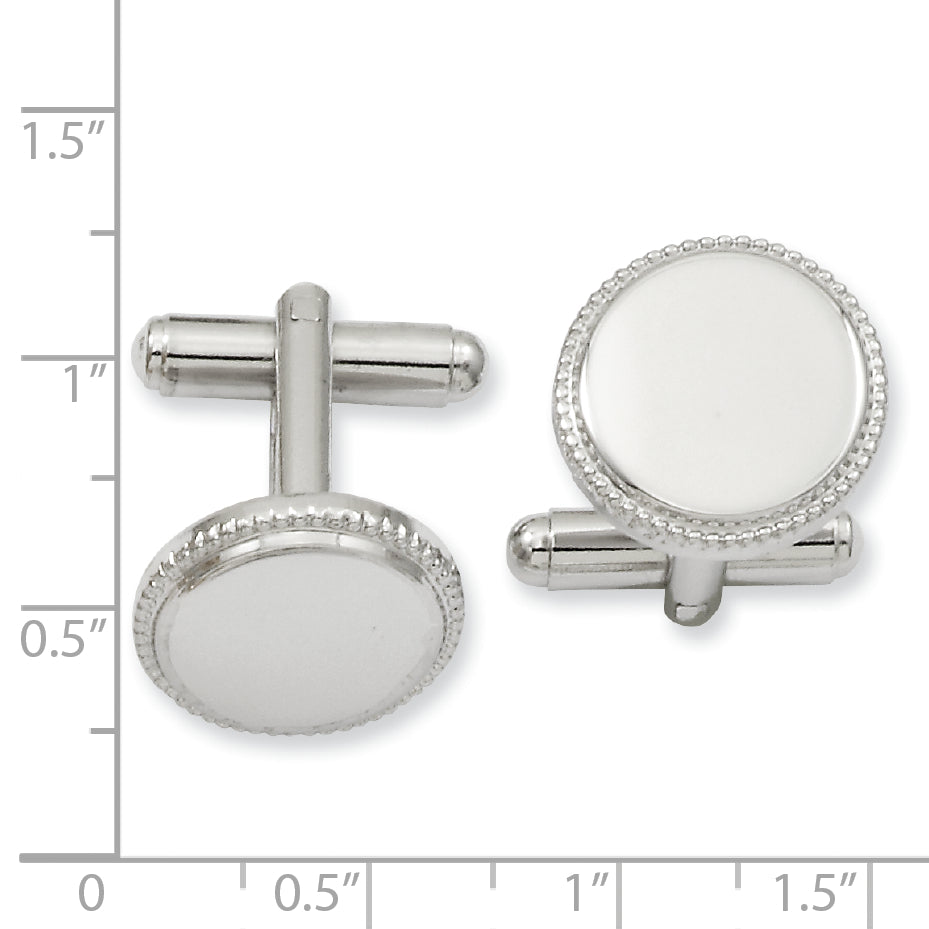 Kelly Waters Rhodium-plated Polished Beaded Round Engravable Cuff Links