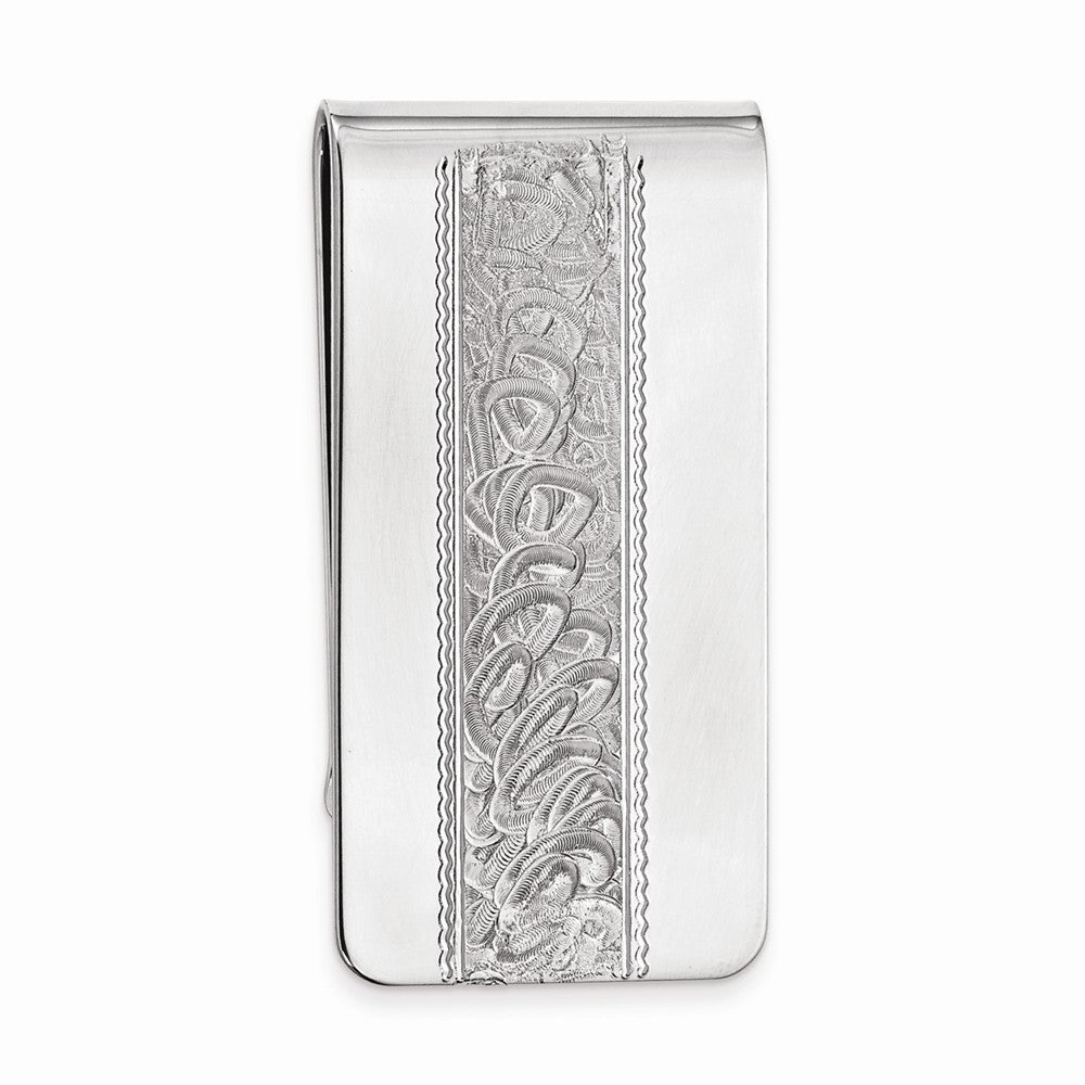 Rhodium-plated Kelly Waters Money Clip with Swirl Pattern Center