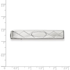 Rhodium-plated Kelly Waters Tie Bar with Criss Cross & Oval Center