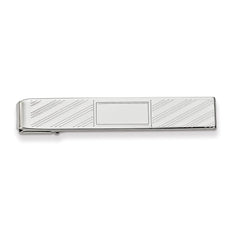 Rhodium-plated Kelly Waters Lined Tie Bar with Center Square