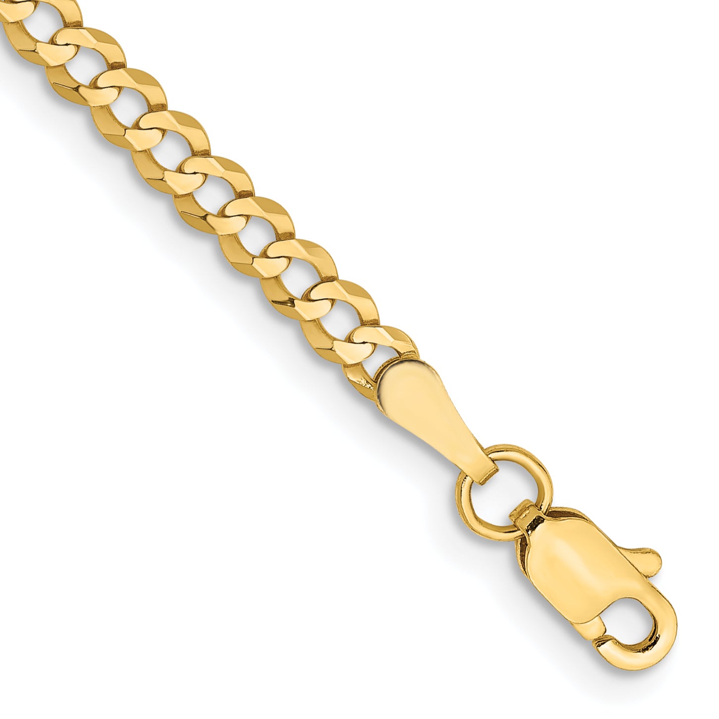 14K 8 inch 3.1mm Lightweight Flat Cuban with Lobster Clasp Bracelet