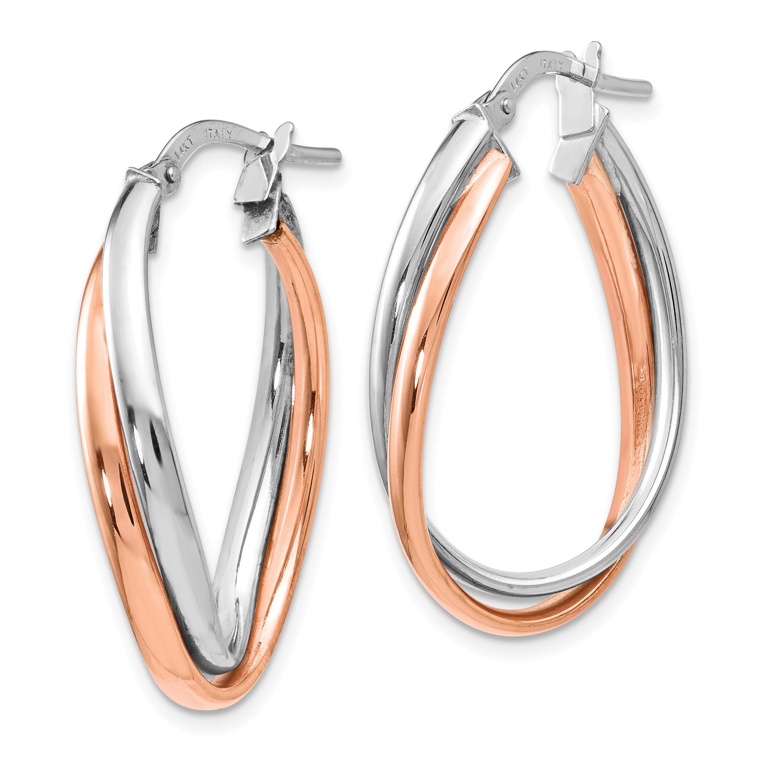 14K Rose and White Gold Two-Tone Polished Hoop Earrings for Women