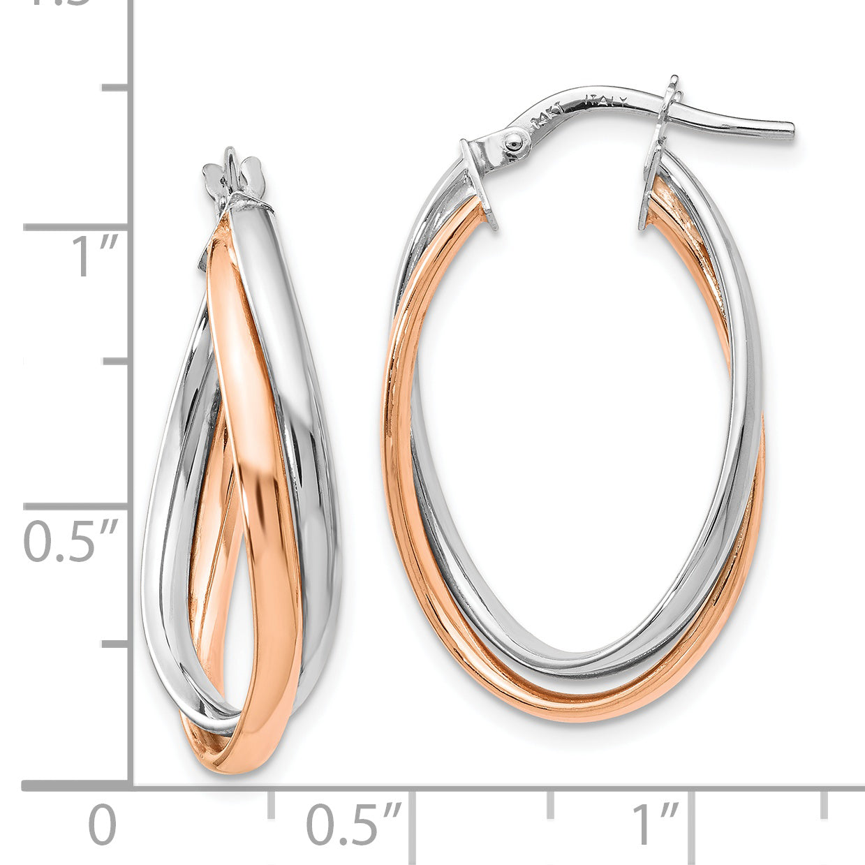 14K Rose and White Gold Two-Tone Polished Hoop Earrings for Women