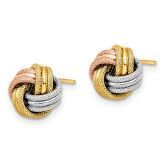 14K Tri Color Knot Polished D/C Post Earrings