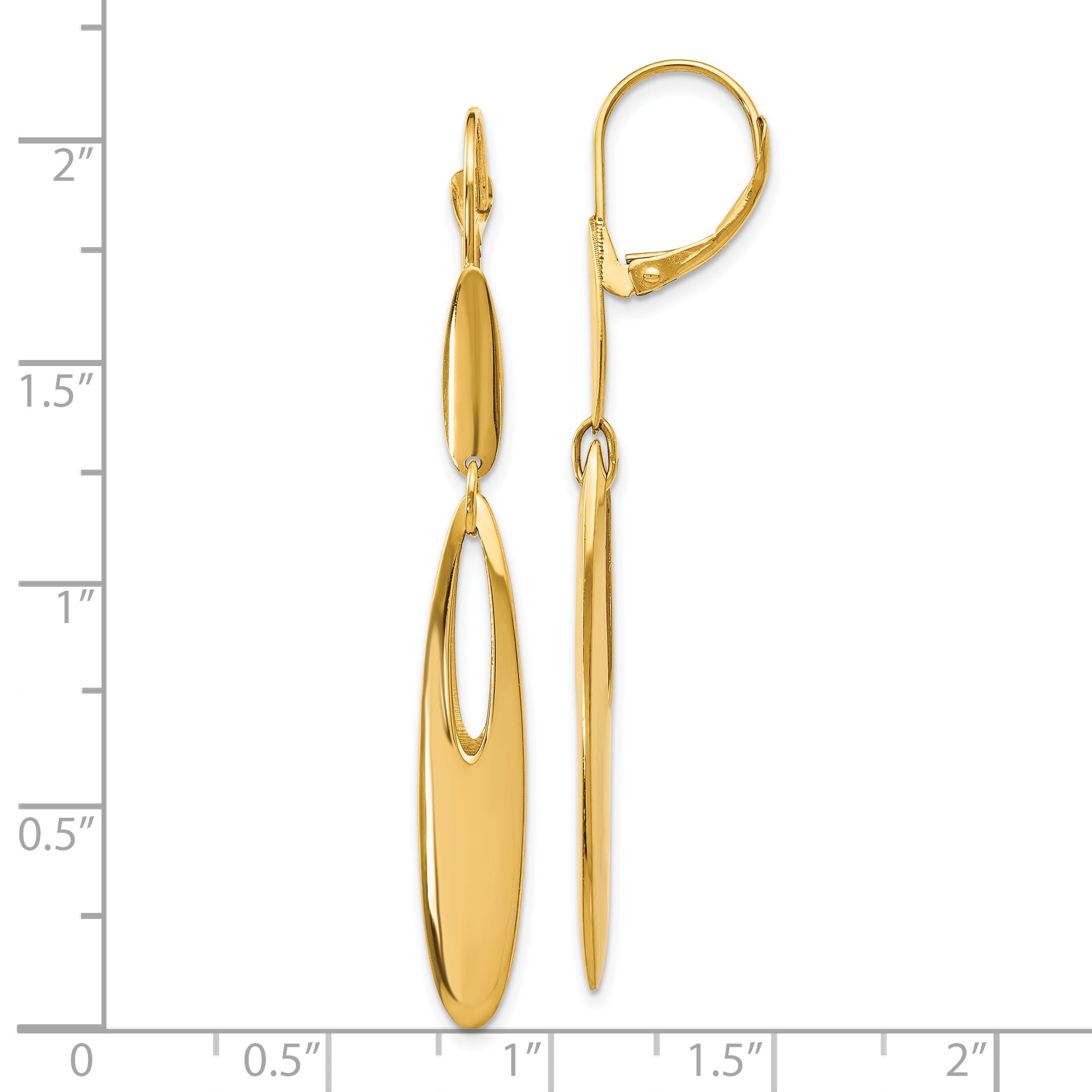 14K Polished Leverback Dangle Earrings