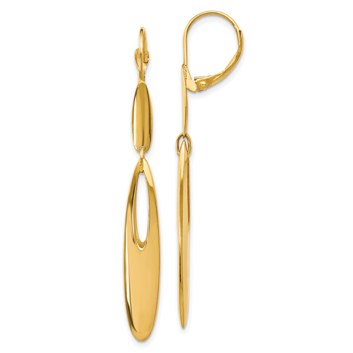 14K Polished Leverback Dangle Earrings