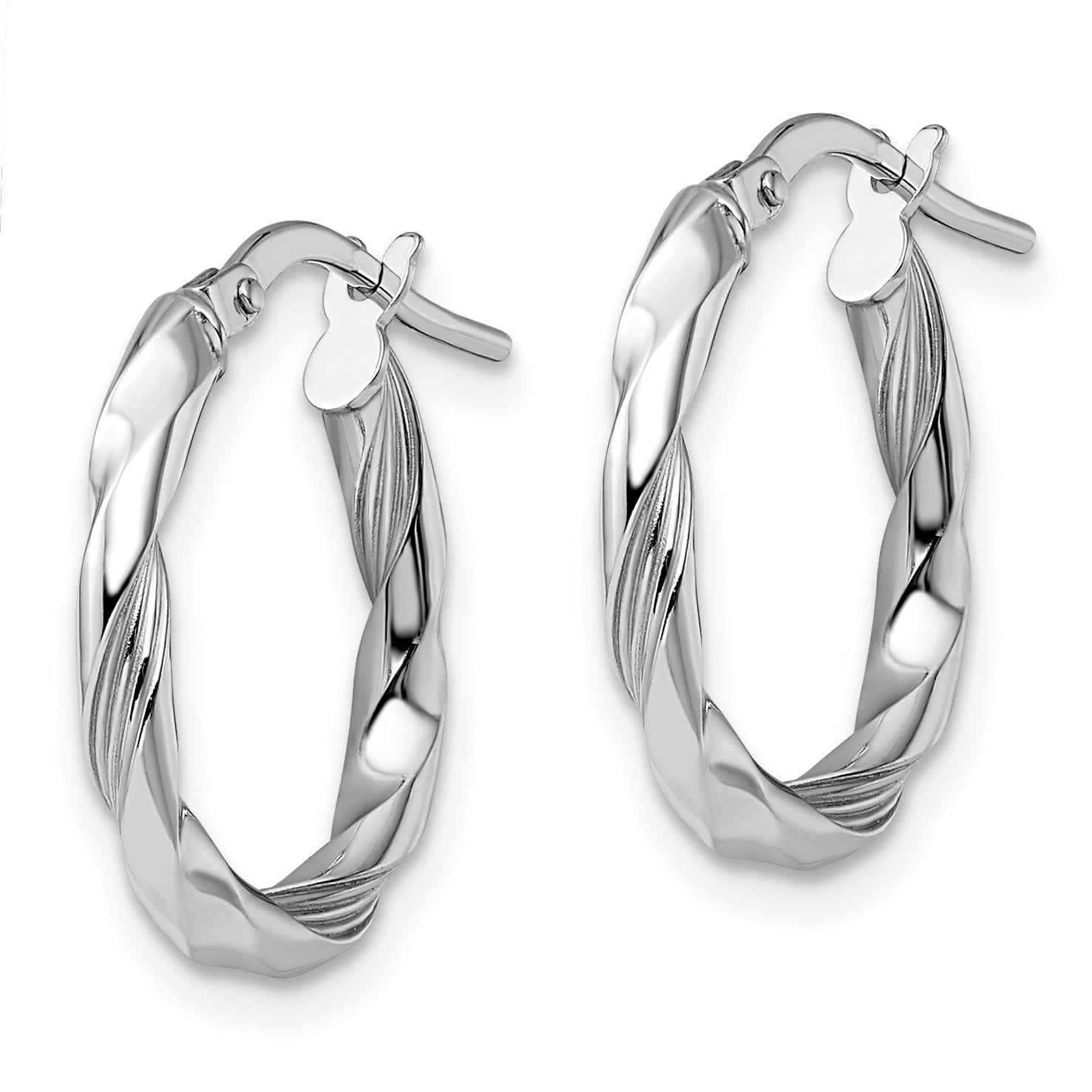 14K White Gold Polished and Textured Hoop Earrings