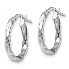 14K White Gold Polished and Textured Hoop Earrings