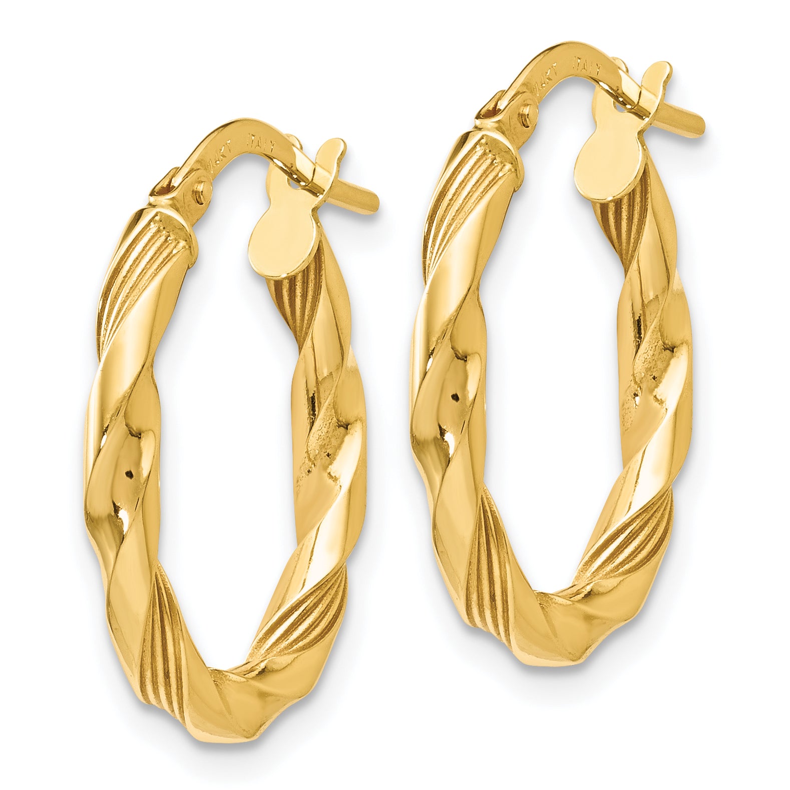 14K Polished and Textured Hoop Earrings