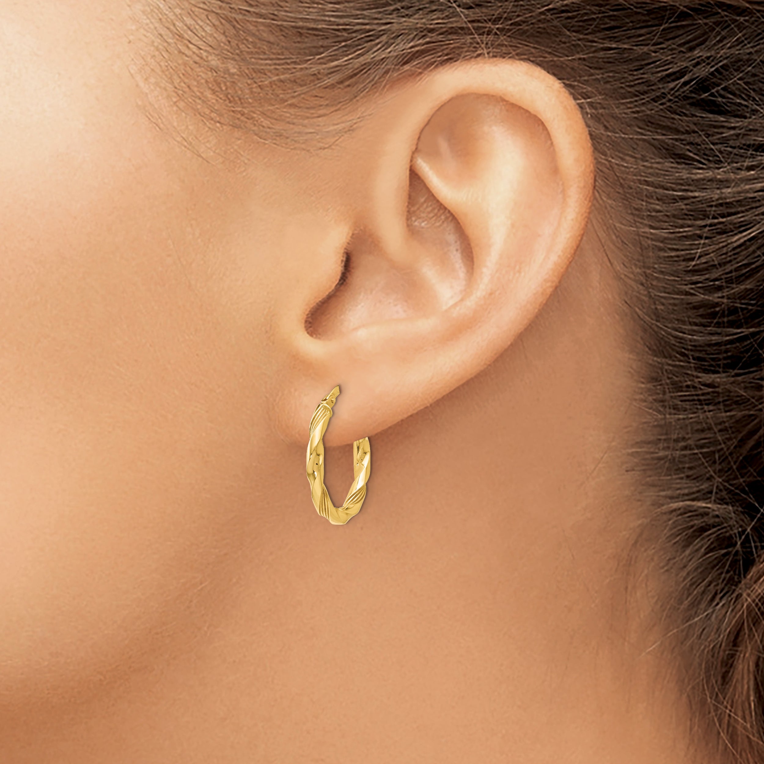 14K Polished and Textured Hoop Earrings