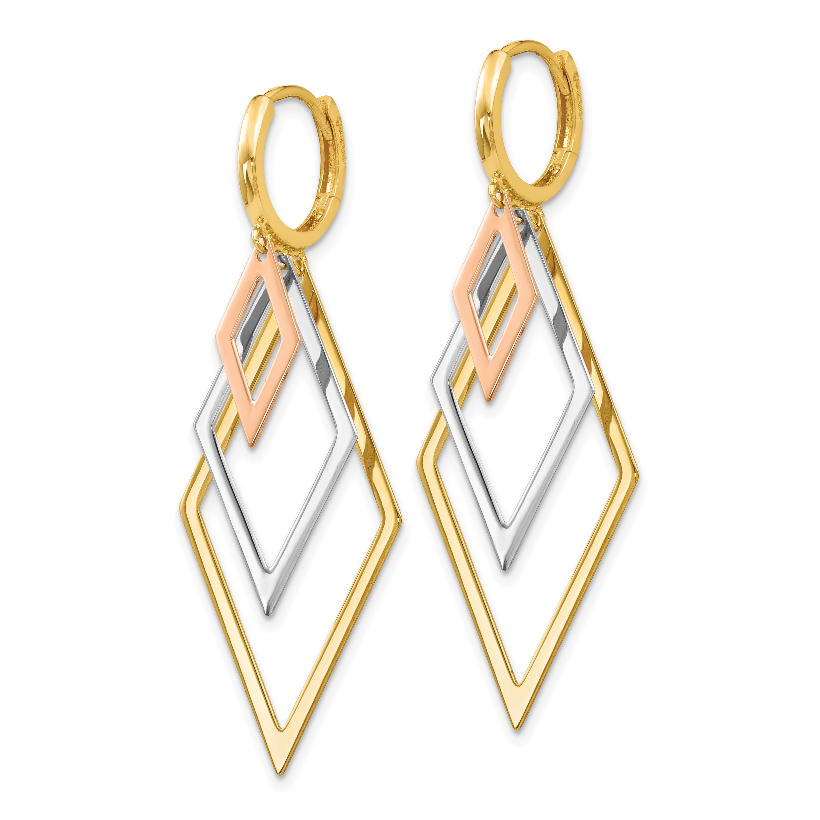 14K Tri-Color Dangle Hoop Earrings