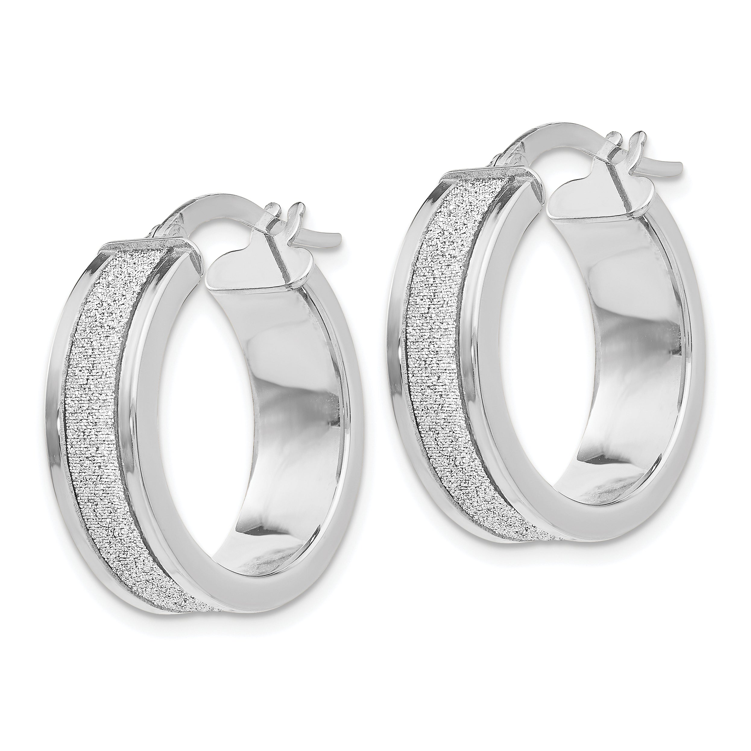 14K White Gold Fancy Glimmer Infused Hoop Earrings