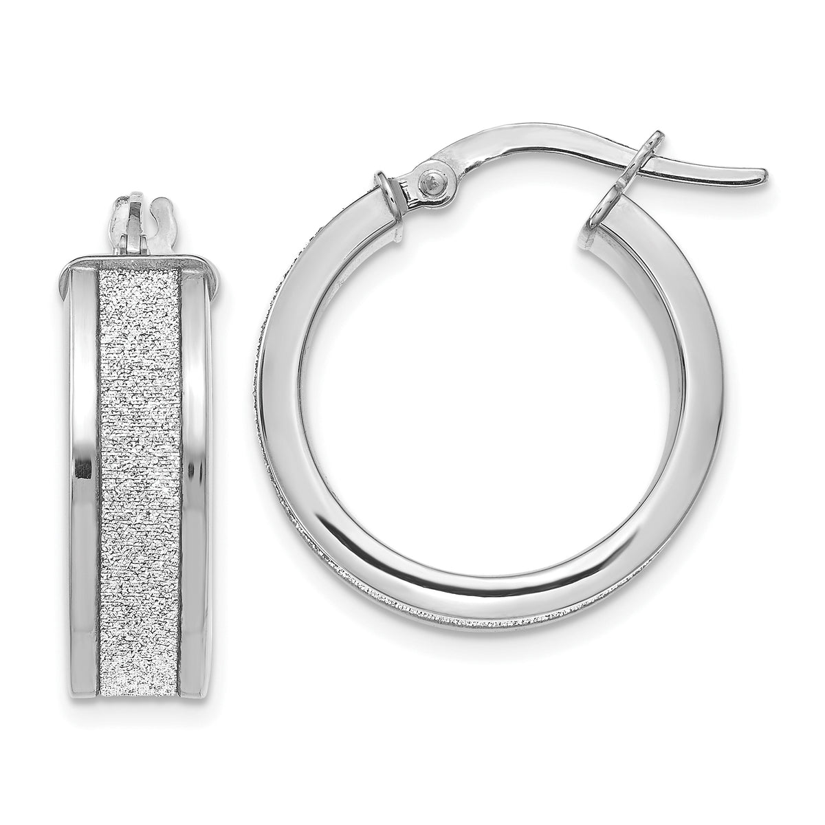 14K White Gold Fancy Glimmer Infused Hoop Earrings