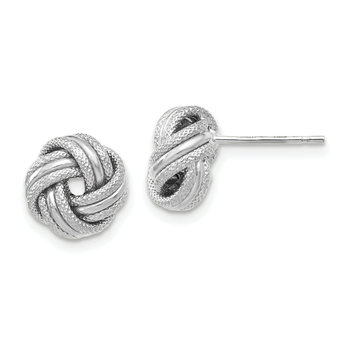 14K White Gold Knot Polished D/C Post Earrings