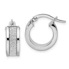 14K White Gold Fancy Glimmer Infused Hoop Earrings