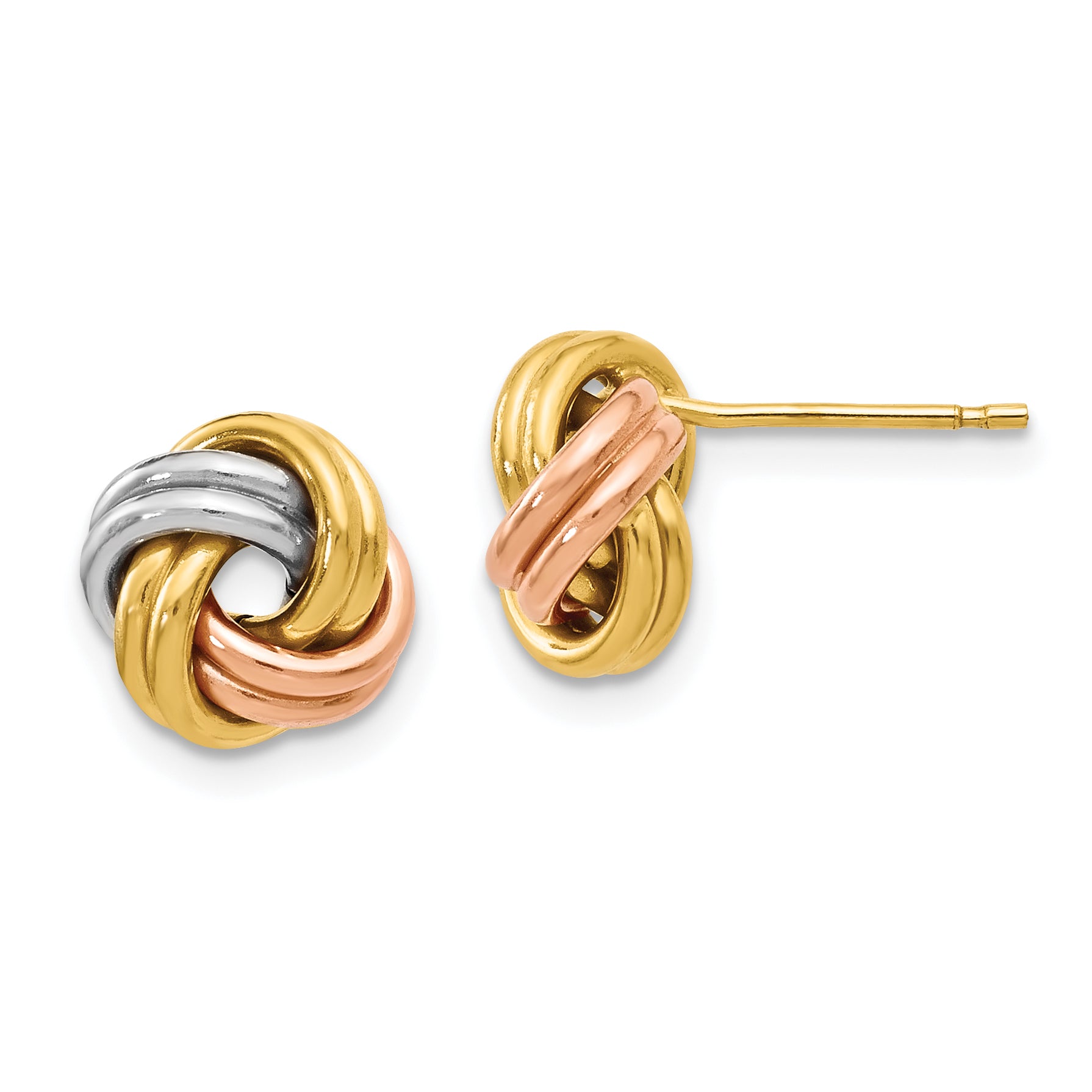 14K Tri-Color Polished Love Knot Post Earrings