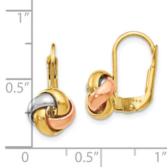 14K Tri-Color Polished Love Knot Leverback Earrings