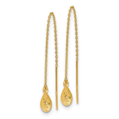 14K Polished and Textured Tear Drop Threader Earrings