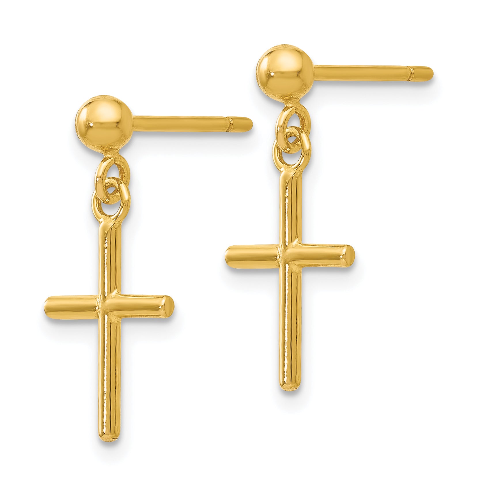 14K Polished Cross Post Drop Earrings