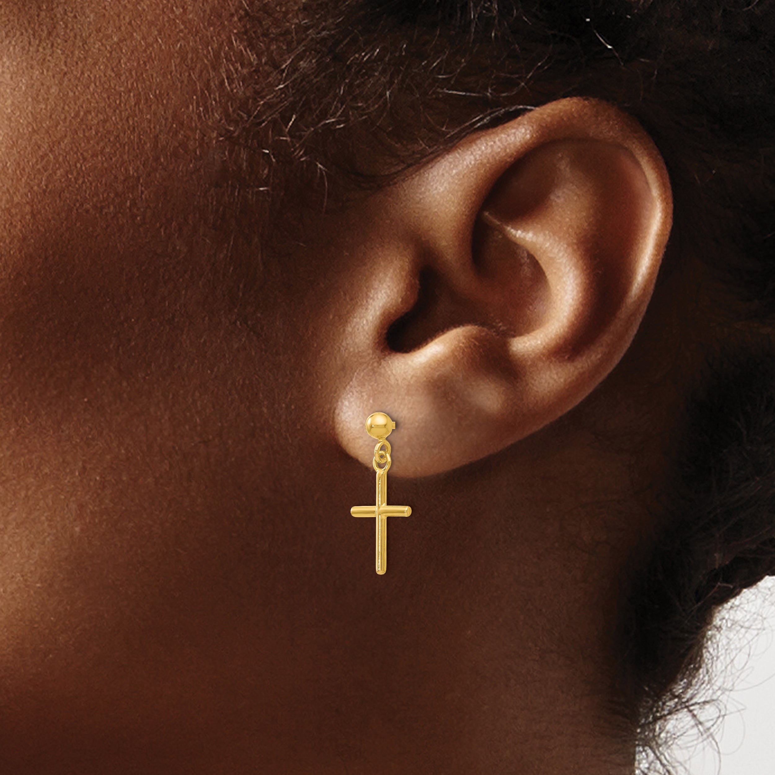 14K Polished Cross Post Drop Earrings