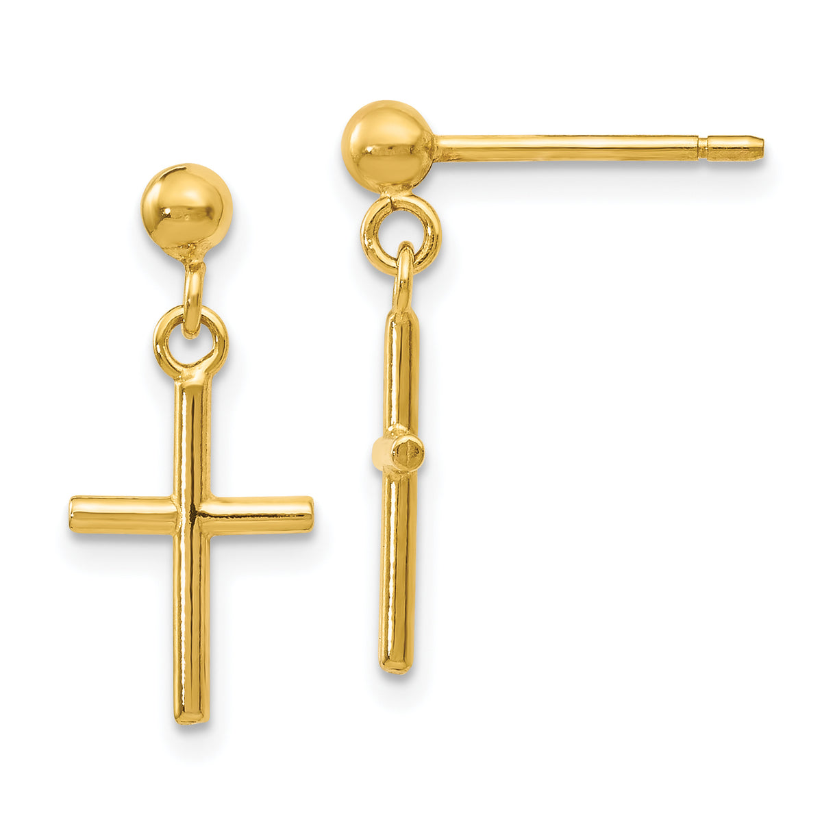 14K Polished Cross Post Drop Earrings