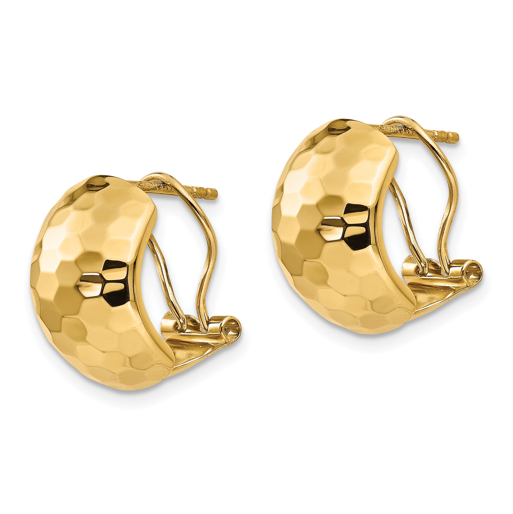 14K Polished Hammered Omega Back Earrings