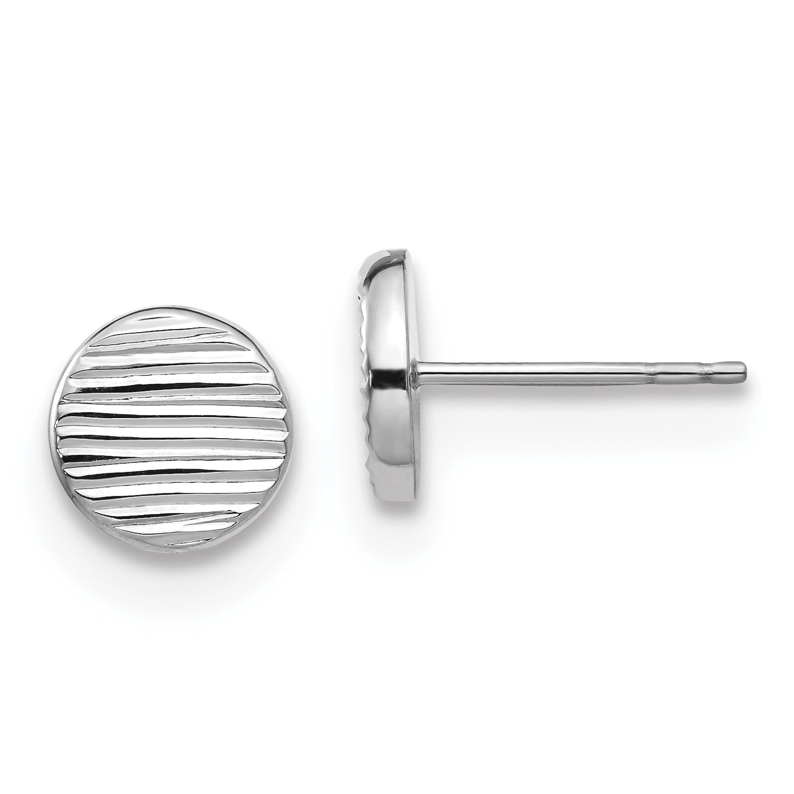 14K White Gold Polished and Textured Small Disc Post Earrings