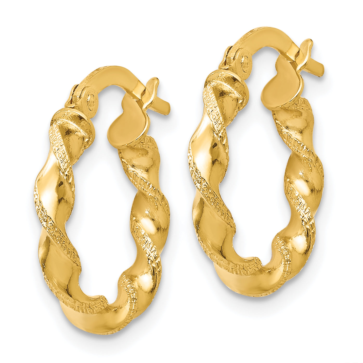 14K Gold Twisted Hoop Earrings with Polished Finish and Lifetime Guarantee